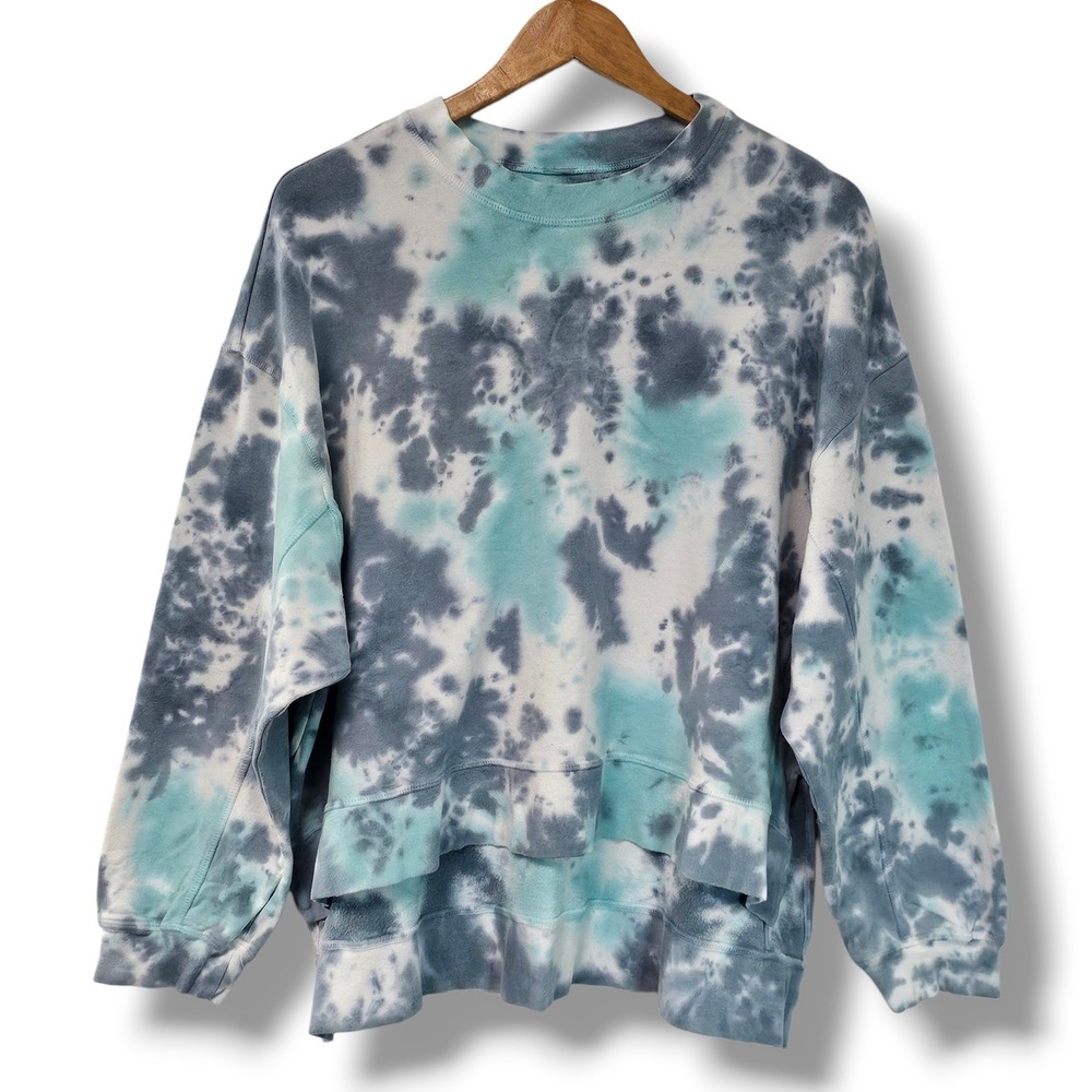 Electric & Rose‎ Sweatshirt XS Womens Blue Tie Dye Luna Layered Hem Slouchy Slit